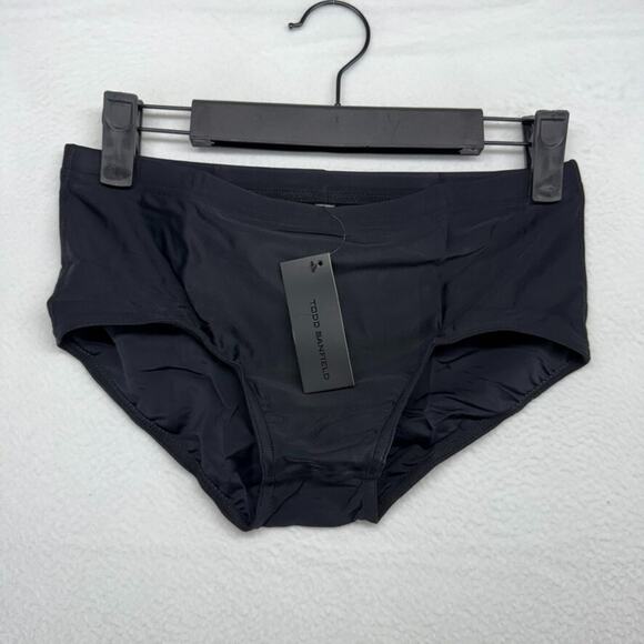 Todd Sanfield Swim Trunk Men's Small Black Solid Swimsuit Minimal NEW - Picture 1 of 5
